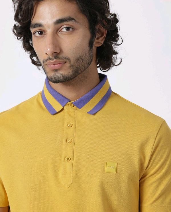 RARE RABBIT CLASSIC CONTRAST COLLAR KNIT POLODIVIDE - MUSTARD - Bright Sun, M