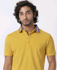 RARE RABBIT CLASSIC CONTRAST COLLAR KNIT POLODIVIDE - MUSTARD - Bright Sun, M
