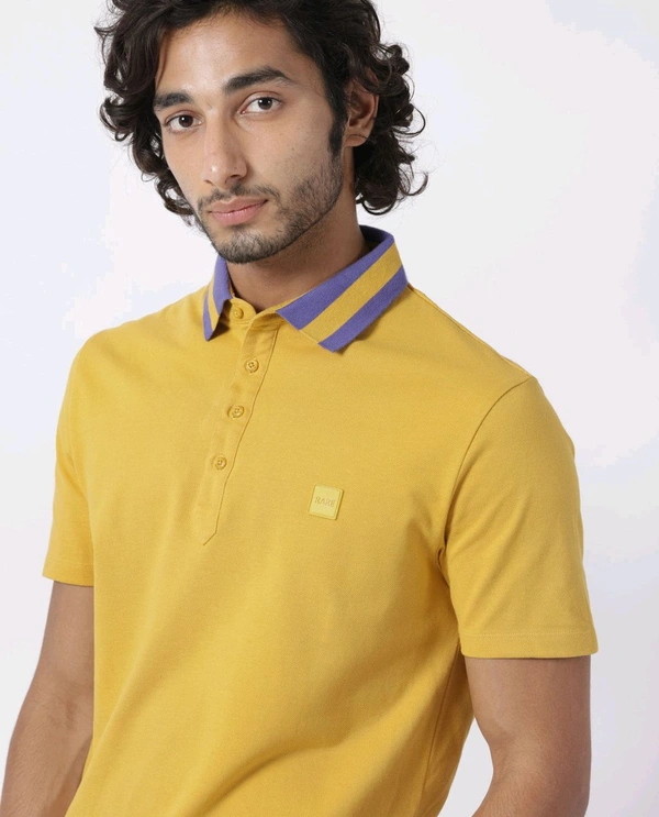 RARE RABBIT CLASSIC CONTRAST COLLAR KNIT POLODIVIDE - MUSTARD - Bright Sun, M