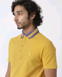 RARE RABBIT CLASSIC CONTRAST COLLAR KNIT POLODIVIDE - MUSTARD - Bright Sun, M