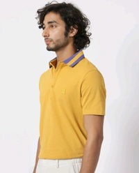 RARE RABBIT CLASSIC CONTRAST COLLAR KNIT POLODIVIDE - MUSTARD - Bright Sun, M