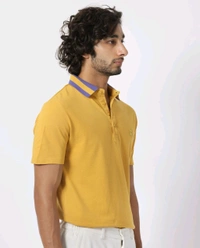 RARE RABBIT CLASSIC CONTRAST COLLAR KNIT POLODIVIDE - MUSTARD - Bright Sun, M