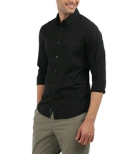CALVIN KLEIN Mens Solid Slim Fit Shirt - Black, XS