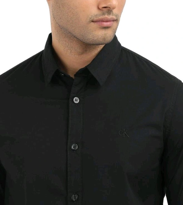 CALVIN KLEIN Mens Solid Slim Fit Shirt - Black, XL