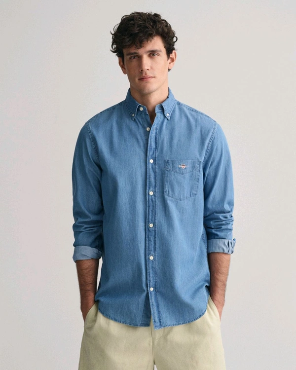 GANT Gant men blue washed button-down collar full sleeves shirt - Hippie Blue, L