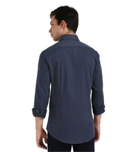 CALVIN KLEIN Dark Ink Cotton Slim Fit Striped Shirt - Port Gore, XS