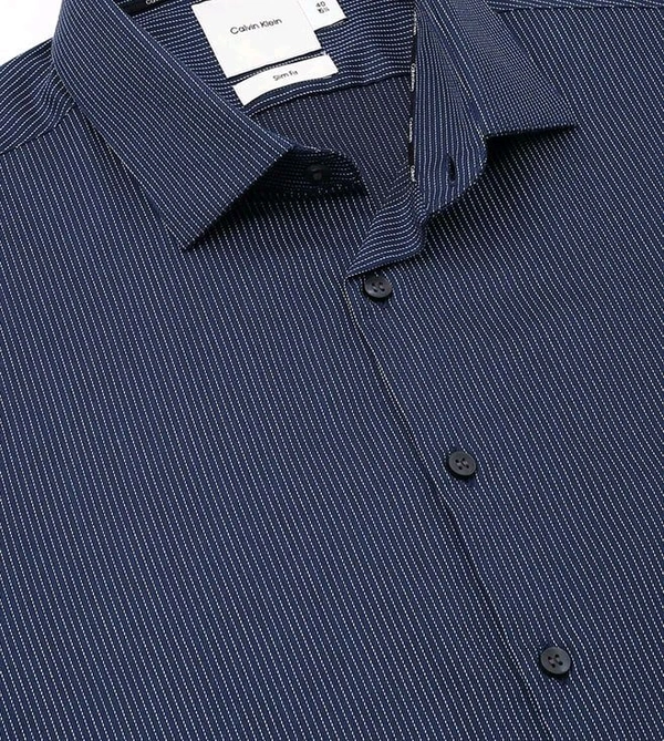 CALVIN KLEIN Dark Ink Cotton Slim Fit Striped Shirt - Port Gore, XS