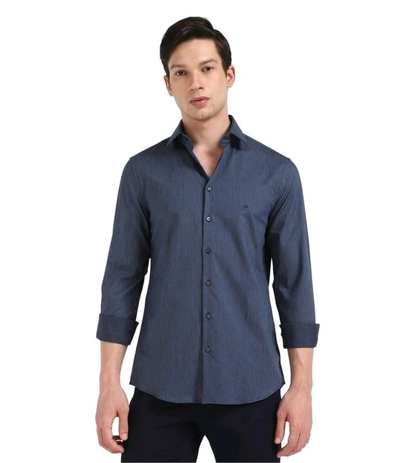 CALVIN KLEIN Dark Ink Cotton Slim Fit Striped Shirt - Port Gore, S