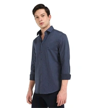 CALVIN KLEIN Dark Ink Cotton Slim Fit Striped Shirt - Port Gore, S