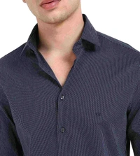 CALVIN KLEIN Dark Ink Cotton Slim Fit Striped Shirt - Port Gore, S