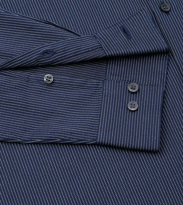 CALVIN KLEIN Dark Ink Cotton Slim Fit Striped Shirt - Port Gore, L