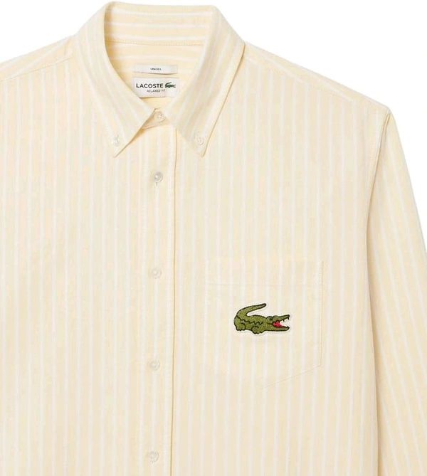 LACOSTE Yellow Relaxed Fit Striped Oxford Shirt - Picasso, XS