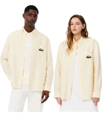 LACOSTE Yellow Relaxed Fit Striped Oxford Shirt - Picasso, L