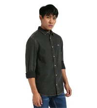 TOMMY HILFIGER Denim Black Cotton Regular Fit Shirt - Mirage, S
