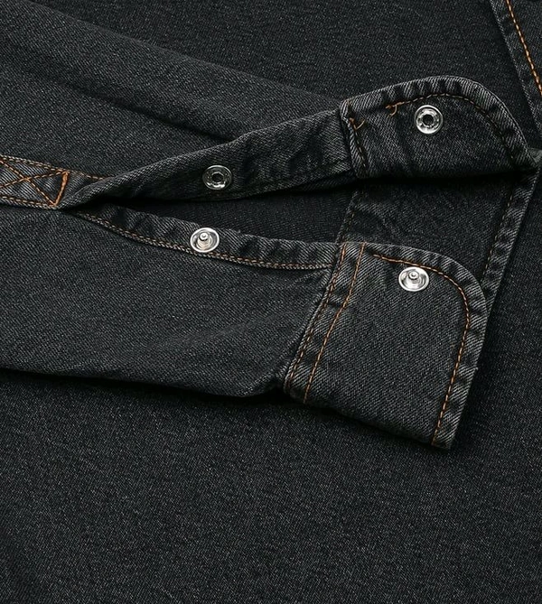 TOMMY HILFIGER Denim Black Cotton Regular Fit Shirt - Mirage, S