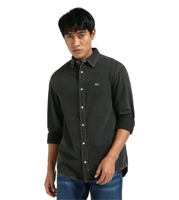 TOMMY HILFIGER Denim Black Cotton Regular Fit Shirt - Mirage, XL