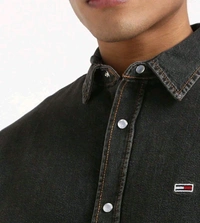 TOMMY HILFIGER Denim Black Cotton Regular Fit Shirt - Mirage, XL