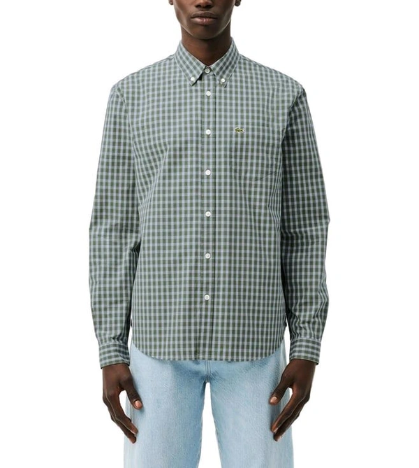 LACOSTE Multicolored Checked Poplin Shirt - Sirocco, XS