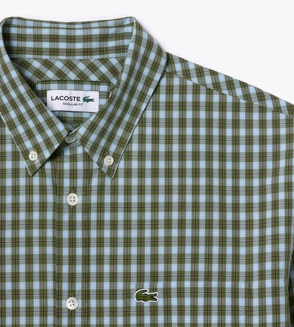 LACOSTE Multicolored Checked Poplin Shirt - Sirocco, M