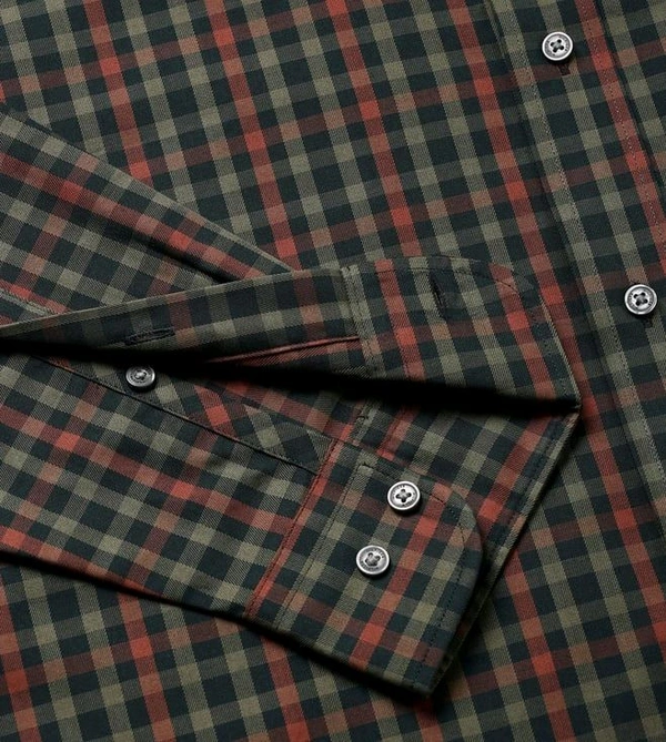 TOMMY HILFIGER Men Antique Silver & Multi Checked Spread Collar Full Sleeves Shirt - Congo Brown, M