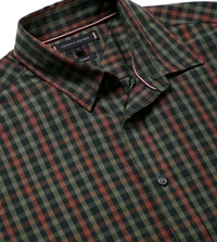 TOMMY HILFIGER Men Antique Silver & Multi Checked Spread Collar Full Sleeves Shirt - Congo Brown, L