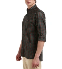 TOMMY HILFIGER Men Antique Silver & Multi Checked Spread Collar Full Sleeves Shirt - Congo Brown, XL