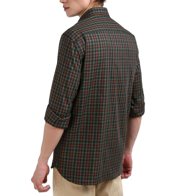 TOMMY HILFIGER Men Antique Silver & Multi Checked Spread Collar Full Sleeves Shirt - Congo Brown, XL
