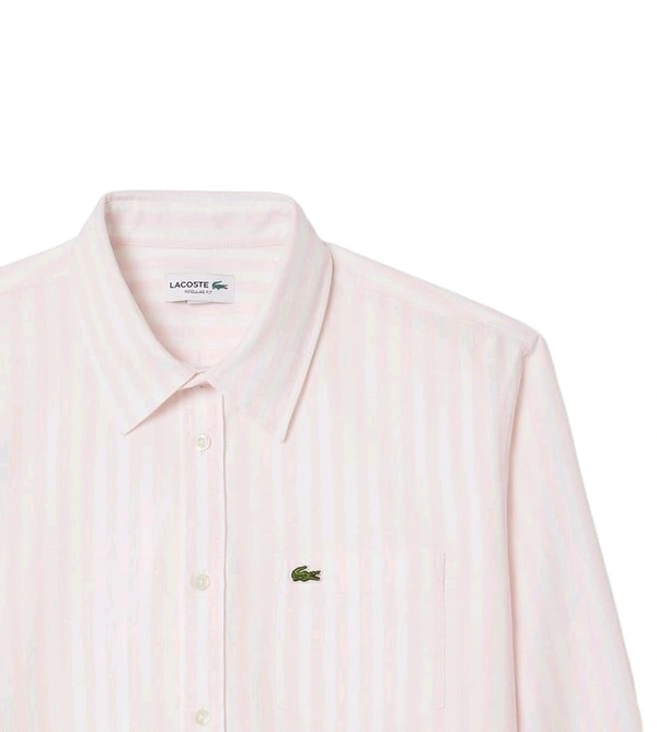 LACOSTE Pink Oxford Striped Regular Fit Shirt - Pink Flare, XS