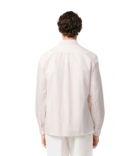 LACOSTE Pink Oxford Striped Regular Fit Shirt - Pink Flare, M