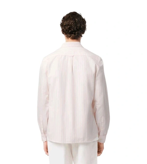LACOSTE Pink Oxford Striped Regular Fit Shirt - Pink Flare, M