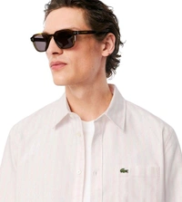 LACOSTE Pink Oxford Striped Regular Fit Shirt - Pink Flare, L