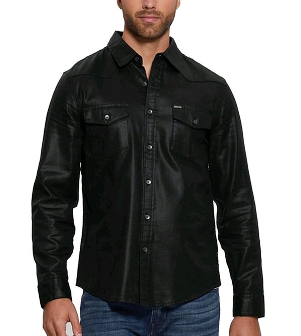 GUESS Men's Black Cotton Printed Regular Fit Shirt - Black, XS