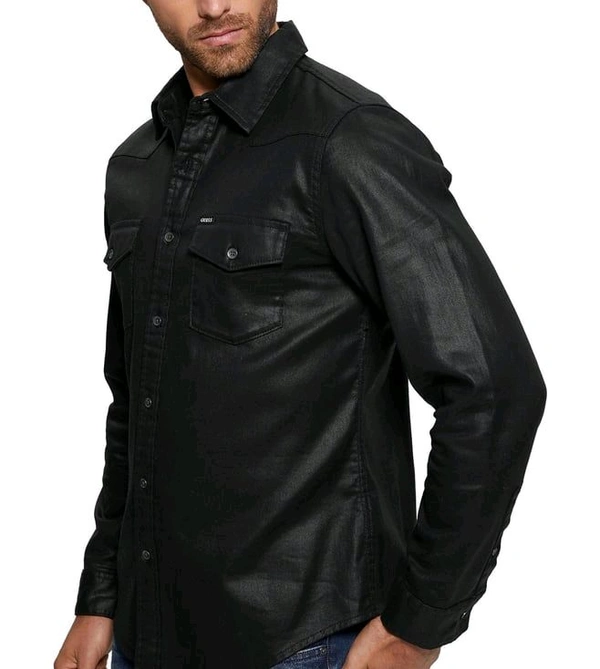 GUESS Men's Black Cotton Printed Regular Fit Shirt - Black, 2XL