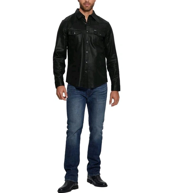 GUESS Men's Black Cotton Printed Regular Fit Shirt - Black, 2XL