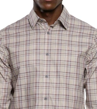 CALVIN KLEIN Men's Plaza Taupe Checks Slim Fit Shirt - Martini, XS