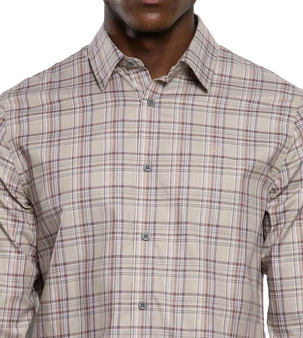 CALVIN KLEIN Men's Plaza Taupe Checks Slim Fit Shirt - Martini, XS