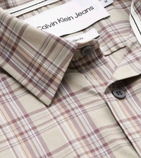 CALVIN KLEIN Men's Plaza Taupe Checks Slim Fit Shirt - Martini, XS