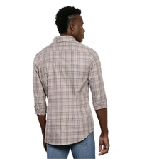 CALVIN KLEIN Men's Plaza Taupe Checks Slim Fit Shirt - Martini, S