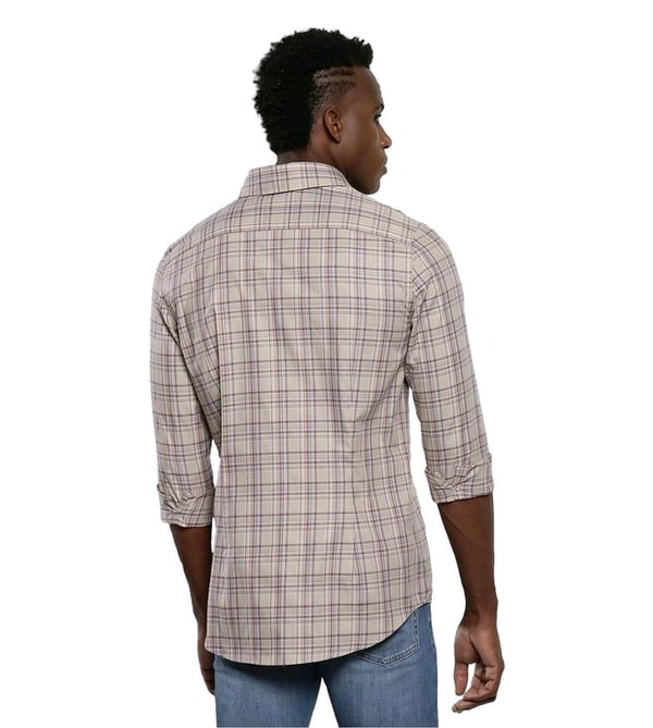 CALVIN KLEIN Men's Plaza Taupe Checks Slim Fit Shirt - Martini, S