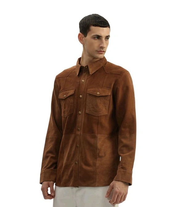 True Religion Brown Regular Fit Shirt - Nutmeg Wood Finish, XS