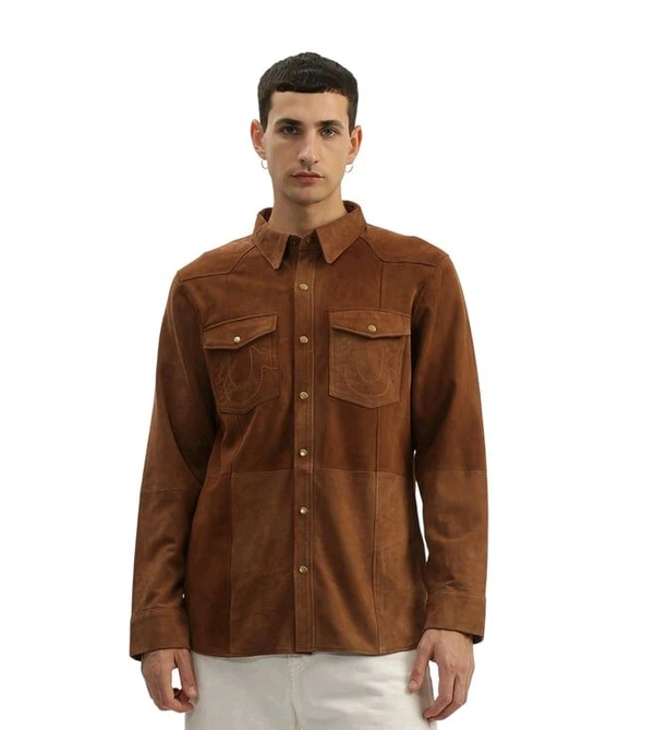 True Religion Brown Regular Fit Shirt - Nutmeg Wood Finish, L