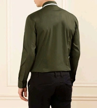 HACKETT LONDON Olive Cotton Regular Fit Logo Printed Shirt - Cabbage Pont, M