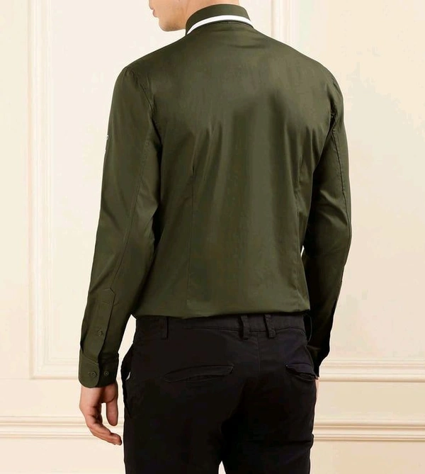 HACKETT LONDON Olive Cotton Regular Fit Logo Printed Shirt - Cabbage Pont, M