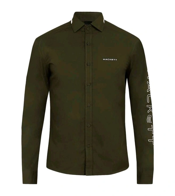 HACKETT LONDON Olive Cotton Regular Fit Logo Printed Shirt - Cabbage Pont, L