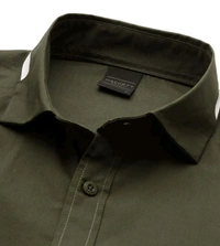 HACKETT LONDON Olive Cotton Regular Fit Logo Printed Shirt - Cabbage Pont, L