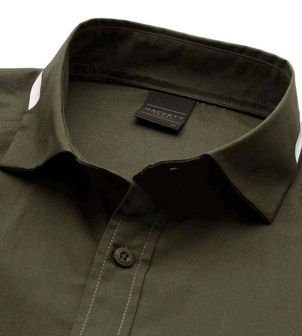 HACKETT LONDON Olive Cotton Regular Fit Logo Printed Shirt - Cabbage Pont, L