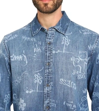 GUESS Men's Blue Cotton Printed Regular Fit Shirt - Ship Cove, S