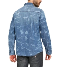 GUESS Men's Blue Cotton Printed Regular Fit Shirt - Ship Cove, XL
