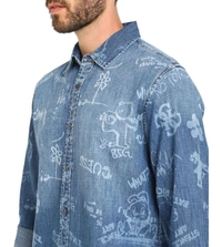 GUESS Men's Blue Cotton Printed Regular Fit Shirt - Ship Cove, XL