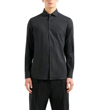 Emporio Armani Black Cotton Regular Fit Shirt - Black, S